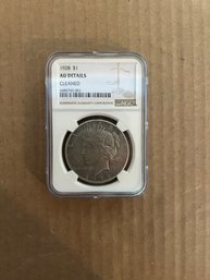 Beautiful Rare 1928 Peace Dollar AU Details Cleaned In Plastic NGC Case