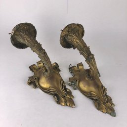 Heavy And Ornate Cast Brass Wall Sconces