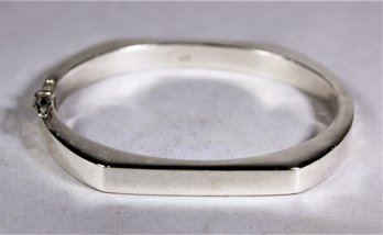 Shaped Sterling Silver Hinged Bangle Bracelet Marked 925