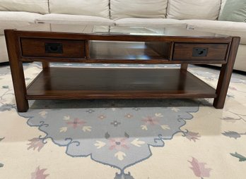 Flexsteel Dark Stained Oak Glass Inlaid Coffee Table