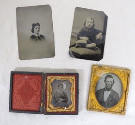 A Small Group Of 19th C. Tin Types & Ambrotypes, One With 3c Tax Revenue Stamp!