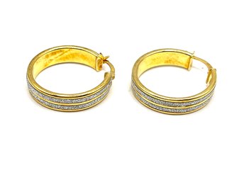 Beautiful Sterling Silver Vermeil Shimmery Clear Stones Hoop Earrings