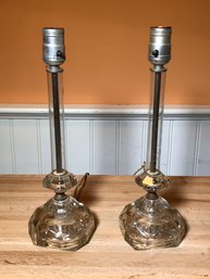 Pair Of Very Nice Vintage  1930s / 1940s Glass Boudior Lamps - Both In Working Order - All Original Lamps