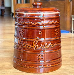 A Vintage Brown Drip Ceramic Cookie Jar