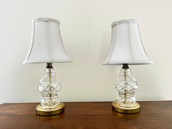 Pair Of Brass And Crystal Lamps With Shade