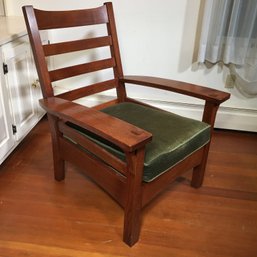 Incredible Like New L & J G STICKLEY Mission / Arts And Crafts Mission Oak Chair - Green Mohair Upholstery