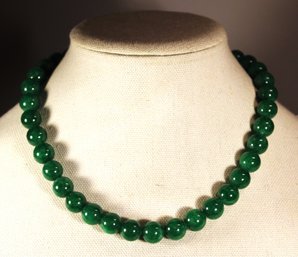 Fine Jade Jadeite Round Beaded Necklace 18' Long Silver Filigree Clasp