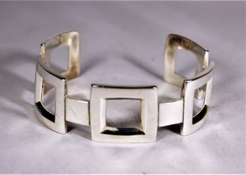 Fine Sterling Silver Square Design Cuff Bracelet Marked 925