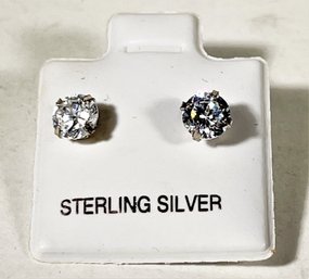Never Worn Sterling Silver Stud Earrings Pierced White Stones