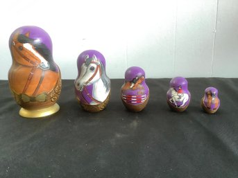 Hand Painted Horse And Jockey Nesting Dolls