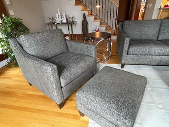 A Ethan Allen Monterey Chair & Ottoman, In Shimmer Charcoal #2