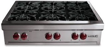 A 36 Inch Wolf Natural Gas Cooktop - 6 Burner