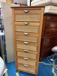 7 Drawer Wicker And Wood Longerie Chest With Metal Pulls And Legs