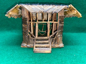 Vintage Wood Matchstick Folk Tramp Art Jungle 0r Beach Shelter. Made By POW Or Prison Inmate?