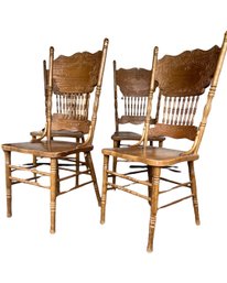 Set Of 4 Pressback Spindle Oak Country Dining Chairs