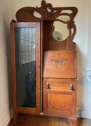 Art Nouveau Oak Cupboard With Slant Desk