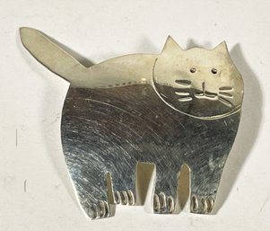 Mexican Sterling Silver 'fat Cat' Brooch Vintage