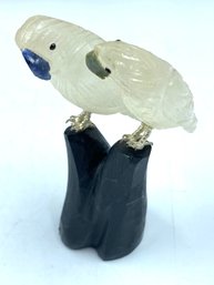 Incredible Carved Jade Parrots Atop Slate Pedestal