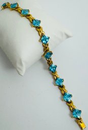 STUNNING GOLD OVER STERLING SILVER BLUE CUSHION CUT CZ BRACELET