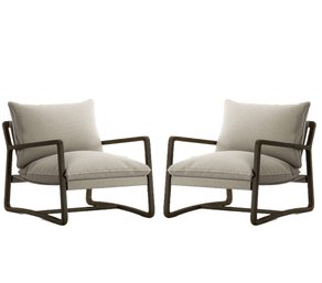 A Pair Of Crate And Barrel Polly Accent Chairs - Wood Frame Zen Sling Back Loungers