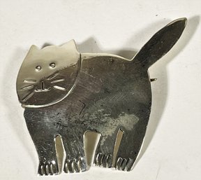 Sterling Silver Mexican Vintage 'fat Cat' Brooch 925 Silver