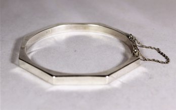 Octagonal Shaped Sterling Silver Hinged Bangle Bracelet