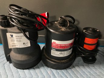 Lot Of Three Sump Pumps - ALL TESTED Last Week - Waterace - Flotec  - Ace Hardware - Tested With Pail Of Water