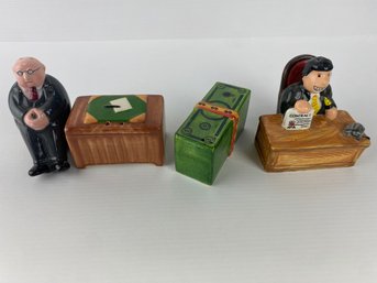 Financial Business Men At Desks Salt & Pepper Shaker Sets (2)