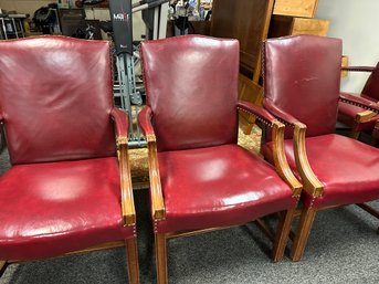 6 Red Leather Armed Chairs