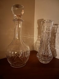 Lead Crystal Vase With Glass Decanter And Crystal Candle Holders