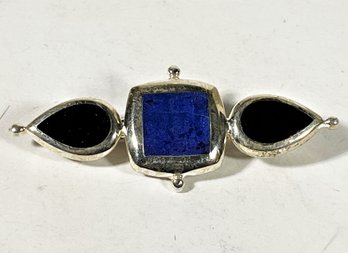 Fine Mexican Sterling Silver Brooch Having Lapis Stones