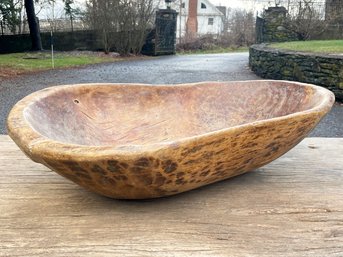 A Large Meiji Era Carved Wood Dough Bowl