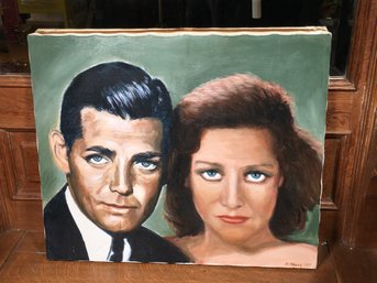 Original Oil On Canvas Painting Of Joan Crawford And Her Former Husband - By Al Knaus 2/89 - Unframed