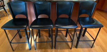 Set Of 4 Black Leather Counter Stools