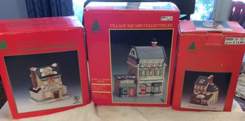 Set Of 3 Share The Joy Porcelain Village Square Christmas Decor - L (Local Pick-up Only)