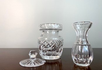 Waterford Crystal Pair- Lidded Biscuit Jar And Tooth Pick Holder