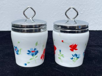 Pair Of Taste Setter Scattered Spring Flowered Jars With Stainless Lid