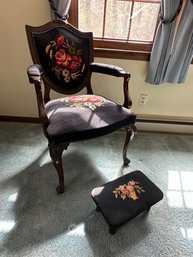 Floral Needle Point Chair And Ottoman