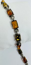 VINTAGE STERLING SILVER TRI COLORED AMBER LINK BRACELET