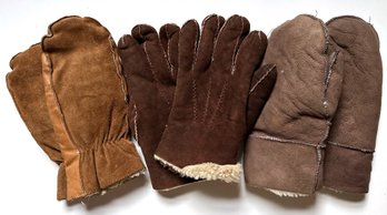 2 Pairs Vintage Shearling Mittens & Shearling Gloves