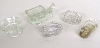 A Mix Of Early Glass Birdcage Waterer's And Two Glass Candy Containers Early 20th C.