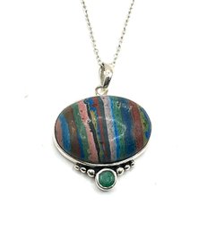 Beautiful Sterling Silver Multi Color Ornate Pendant Necklace