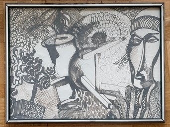 An Original Vintage Mid-20th Century Abstract Ink On Paper, Unsigned