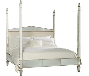 A Lillian August  - Arlington Eglomise Silver Mirrored  4 Poster Bed - California King