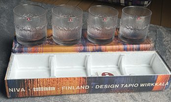 High Style Vintage Mid Century Modern NIVA ILLATA FINLAND 12-ounce Rocks Glasses- New In Box