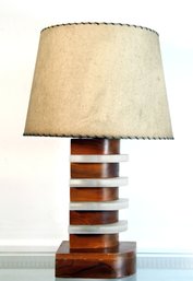 Vintage Art Deco Wood & Lucite Table Lamp With Lighted Fins