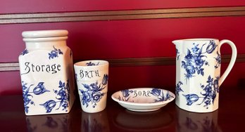 Set Of 4 Kernewek Goonhavern Ceramic Goods With Lovely Blue Floral Pattern From Cornwall England Kitchen    DR