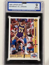 1991 Upper Deck Magic Johnson Vs. Michael Jordan Card #34     ISA - 9