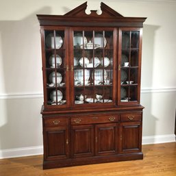 Was $4,800 In 1981 - Stunning Solid Mahogany Breakfront / China Closet By DREXEL - HERITAGE - Lighted Wow !