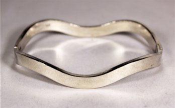 Wave Formed Hinged Sterling Silver Bangle Bracelet 925